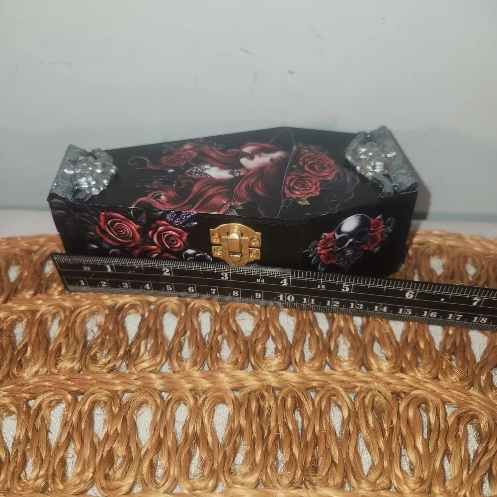 Goth Art Piece Wood Jewelry Box Size 6inx3inx2in